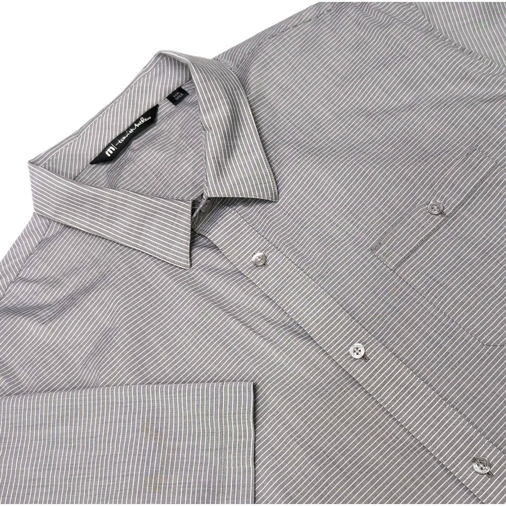 TravisMathew Takeaway Button Up Shirt Mens XXXL Gray Stripe Stretch Cotton Blend